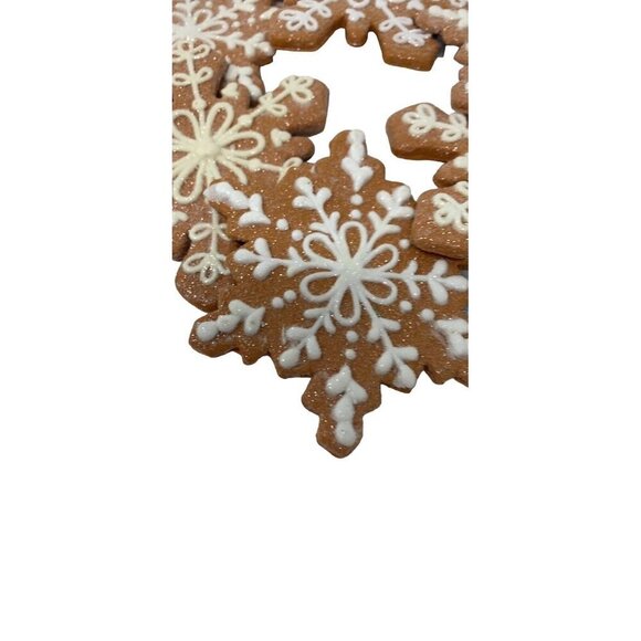 Christmas Gingerbread Snowflake Cookie Ornaments 4in Lot 6 Glitter Decor Holiday - Picture 9 of 9